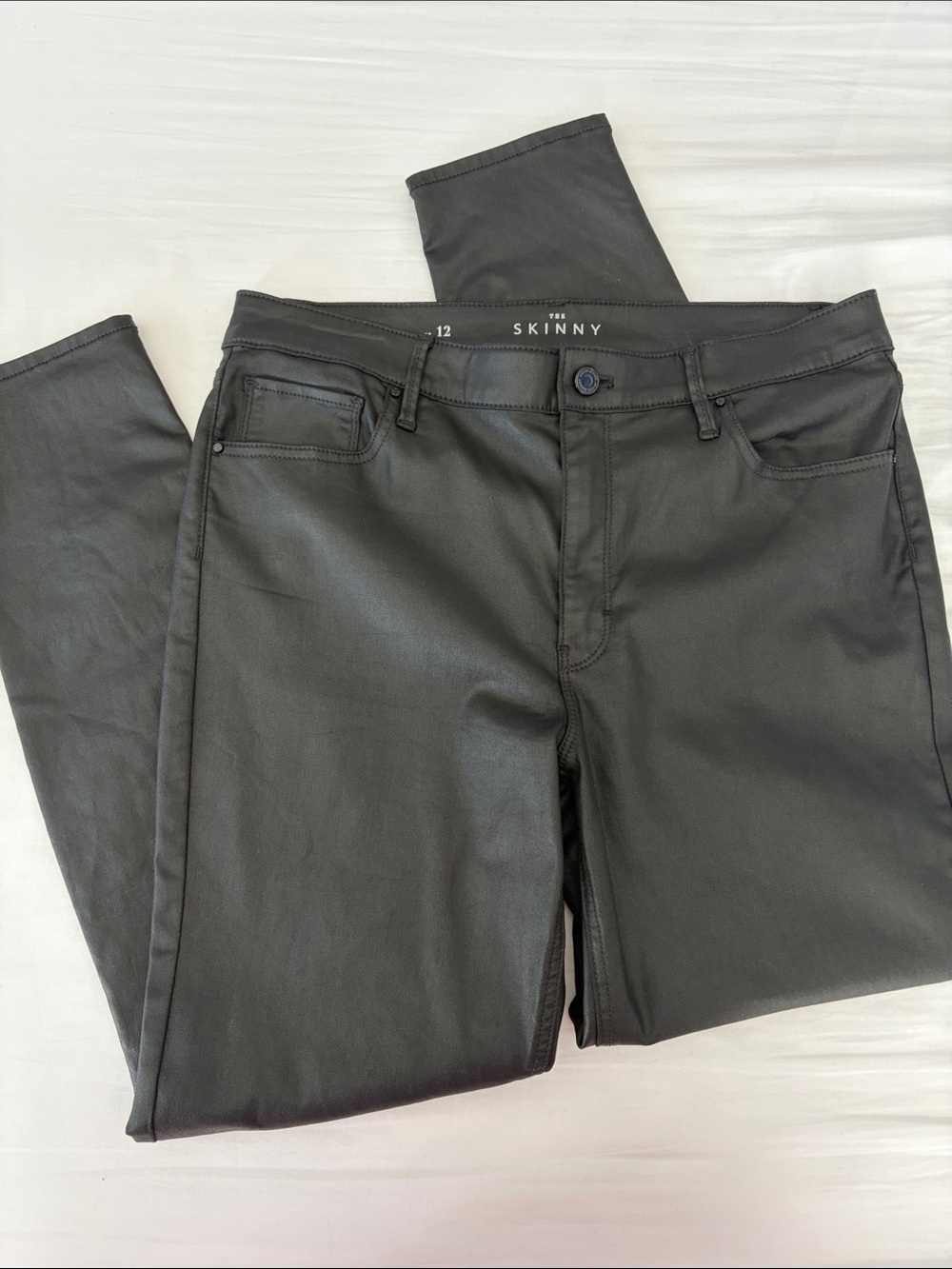 White House Black Market Women's Skinny Jeans, Black Leather Look, size 12